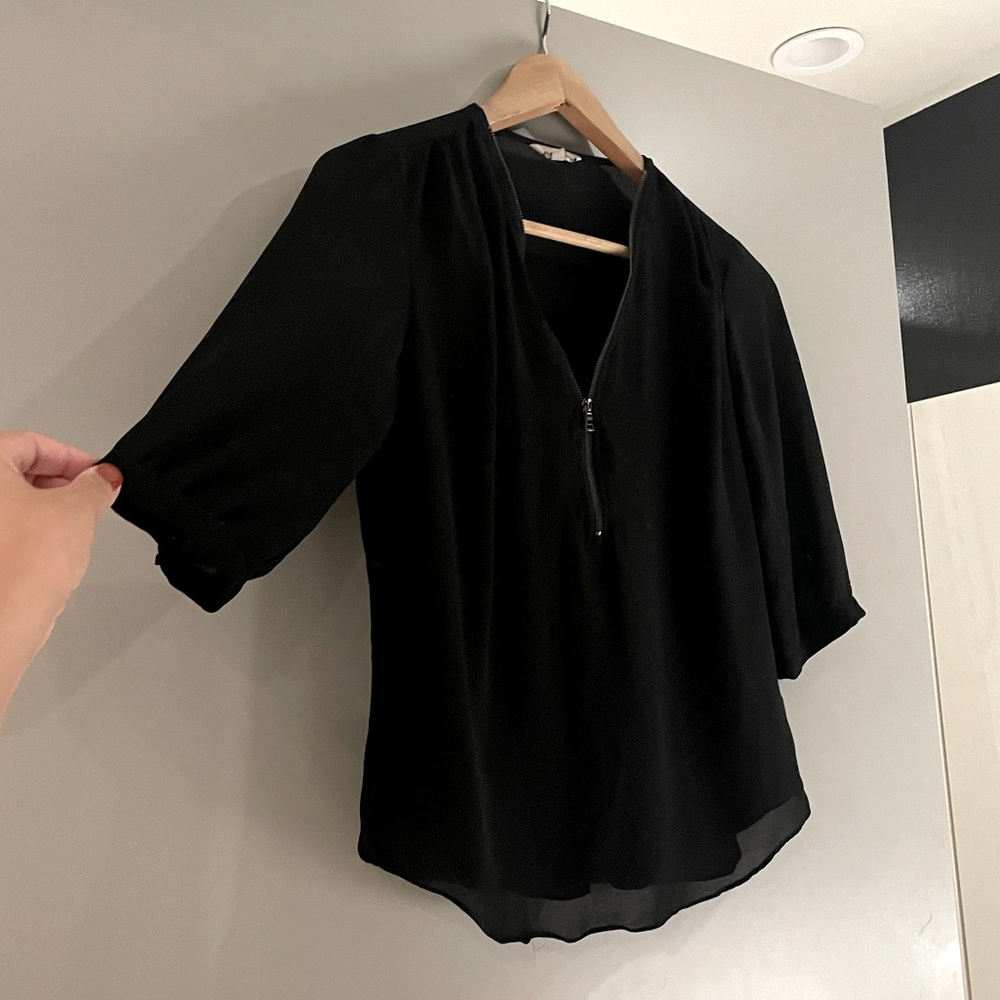 Black Sheer Front Zip Blouse | Naked Zebra | Size S